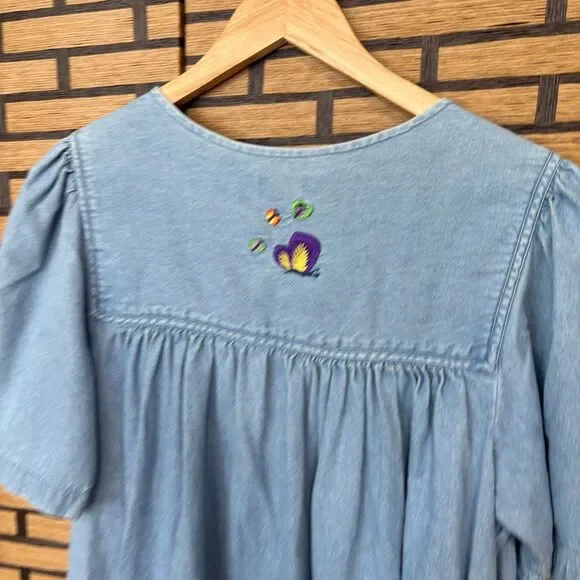 Bechamel Denim Zip Up Butterfly Embroidered Dress Size Medium Petite - Picture 7 of 9